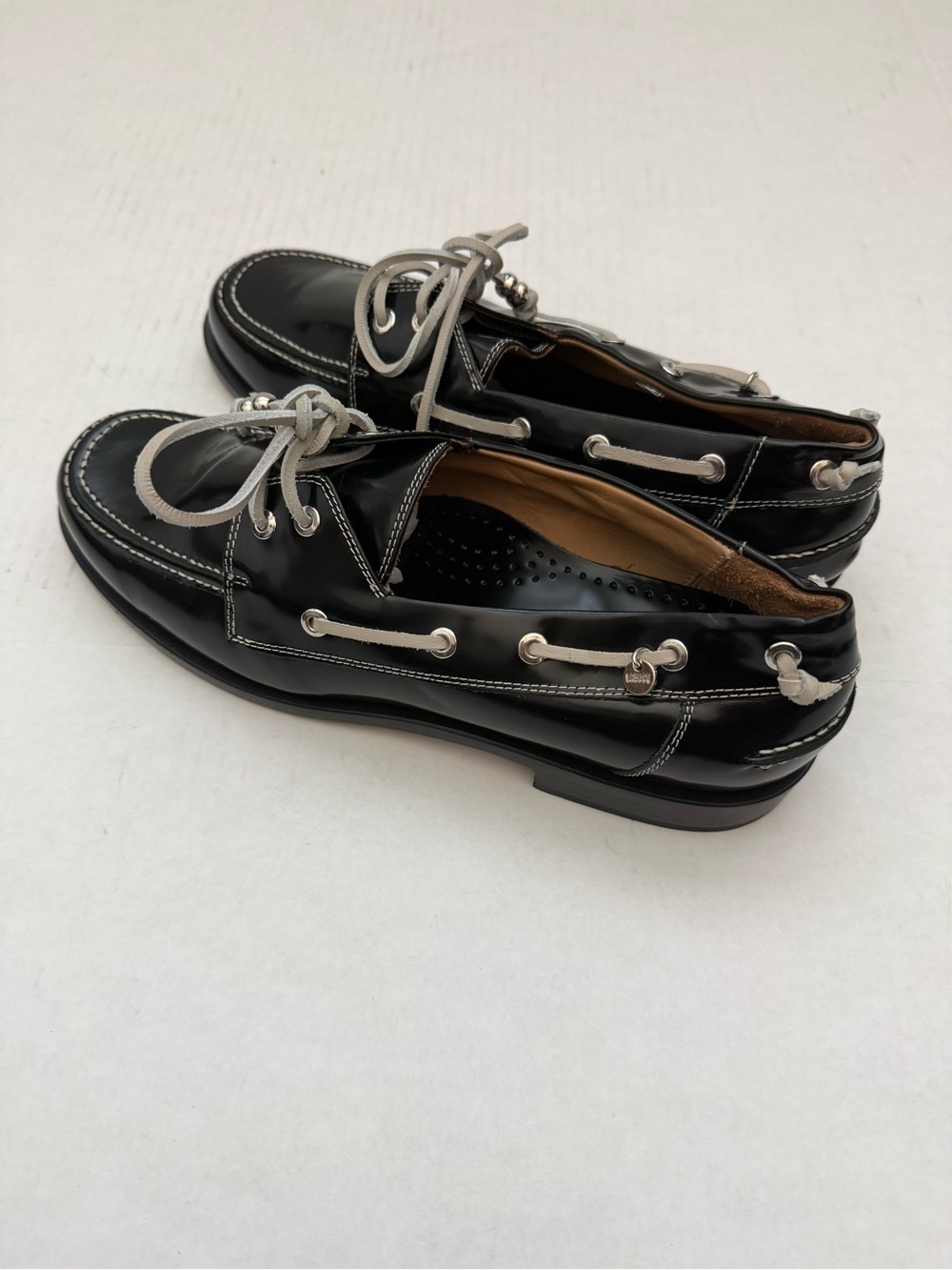 Labucq Black Leather Boat Loafer with White Laces Size 42 or 10.5 - Picture 5 of 13